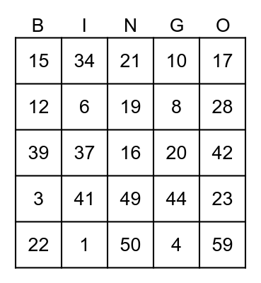 Number BINGO Card