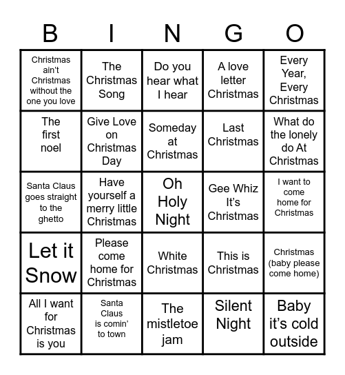 Our kind of Christmas Bingo Card