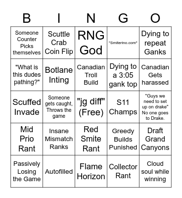 League of Legends Bingo Card