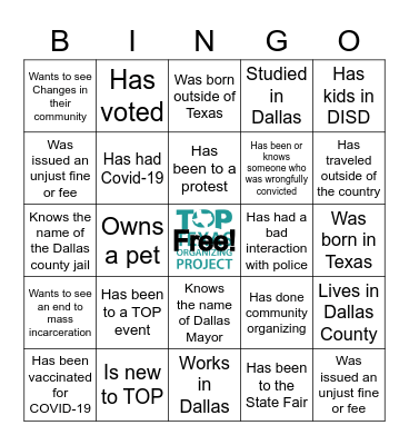 Texas Organizing Project Bingo Card