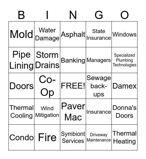 Assocaition Bingo Card