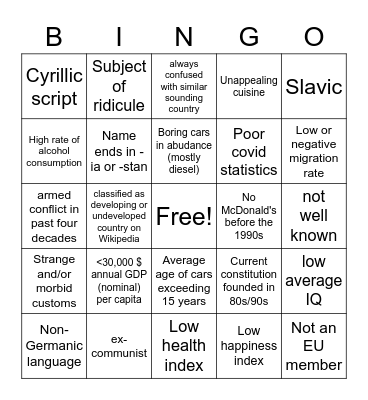 Shithole Bingo Card