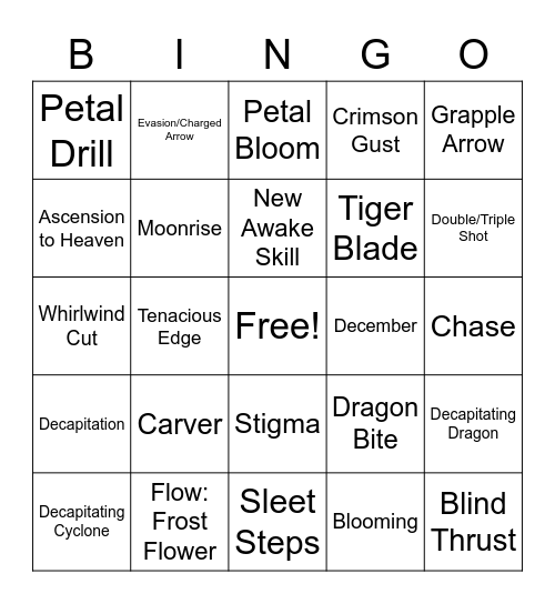 Maehwa Rework Bingo Card