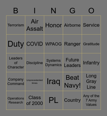Nininger Awards Dinner Bingo Card