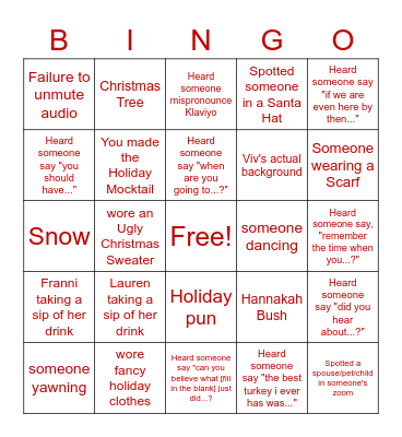 LEgiT Holiday Party Bingo Card