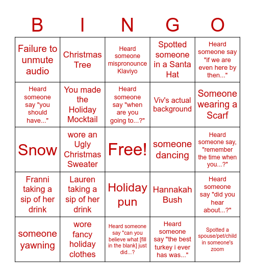 LEgiT Holiday Party Bingo Card