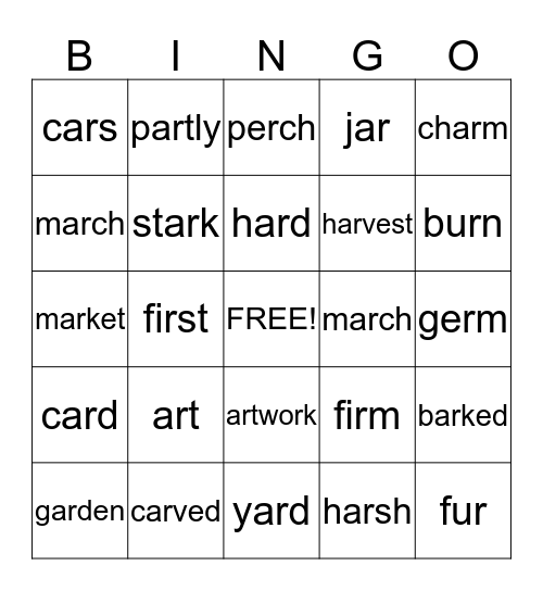 AR, ER, IR, UR Bingo Card