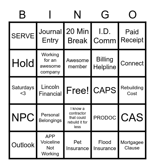 Guardians of the Call Center BINGO Card