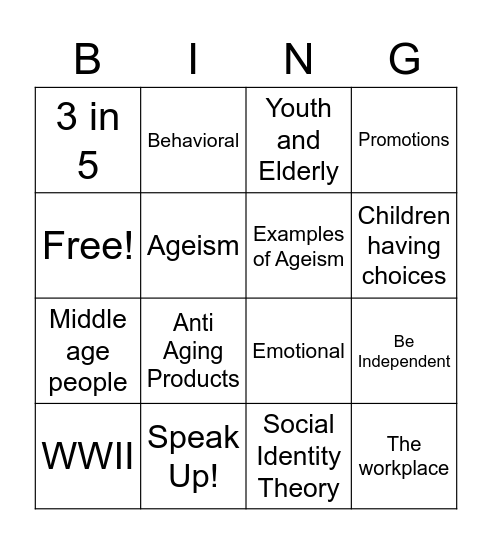 Ageism Bingo Card
