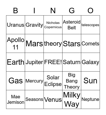 ASTRONOMY Bingo Card