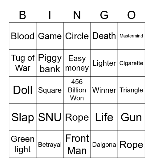 #FASquidGamesAndChill2021 Bingo Card