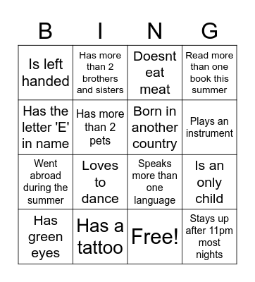 People Bingo Card