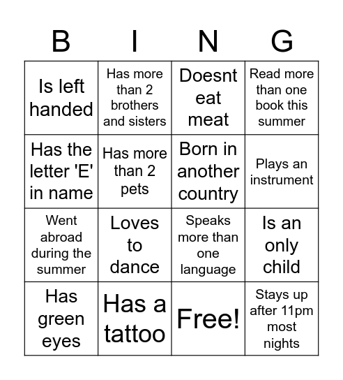 People Bingo Card