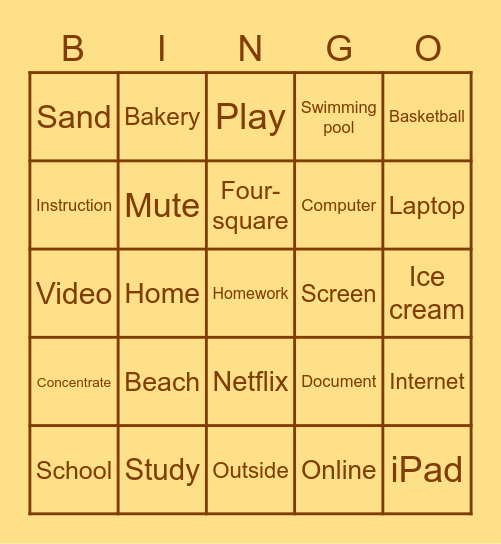 Word Practice Bingo Card
