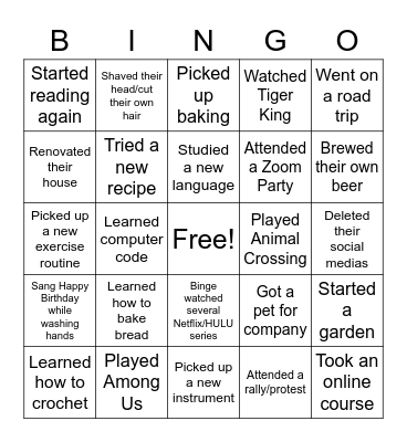 Lockdown Bingo Card