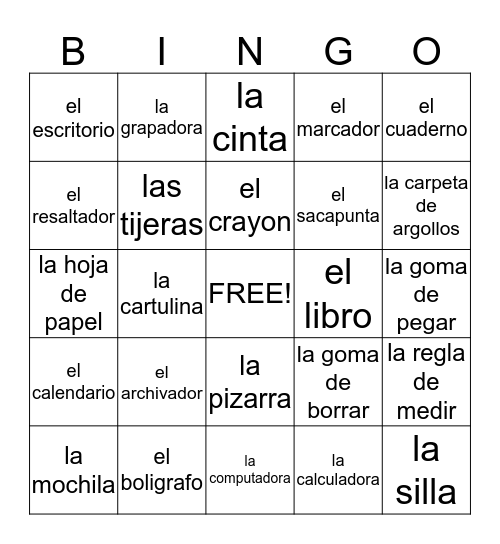 articulos de la clase Bingo Card