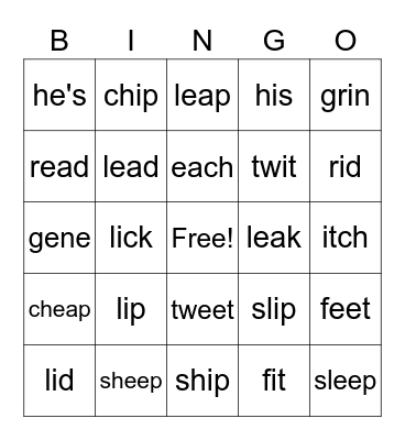 Minimal Pairs /i/ vs /I/ Bingo Card