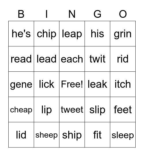 Minimal Pairs /i/ vs /I/ Bingo Card