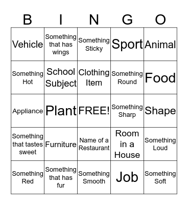 Categories by Group & Attribute Bingo Card