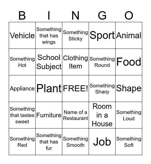 Categories by Group & Attribute Bingo Card