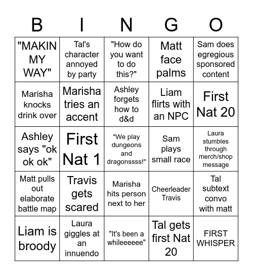 Critical Role Campaign 3 Premiere! Bingo Card