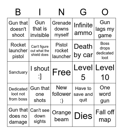 Borderlands Randomizer Bingo Card