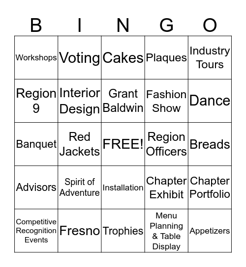 FHA-HERO State Leadership Meeting Bingo Card