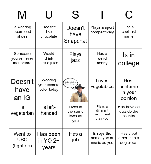 Youth Orchestra Bingo Card