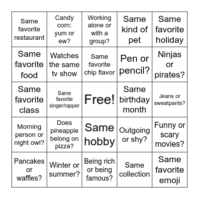 Buddy Bingo Card