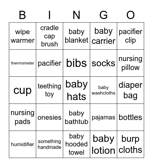 Amanda's Baby Shower Bingo Card