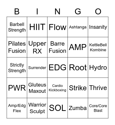 Group Fitness Bingo Card