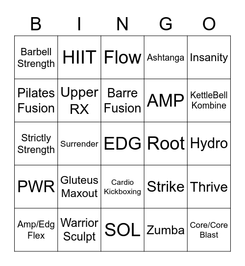 Group Fitness Bingo Card