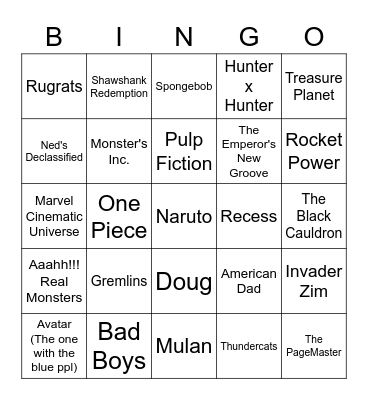 Movies/Shows Jay has HOPEFULLY seen Bingo Card