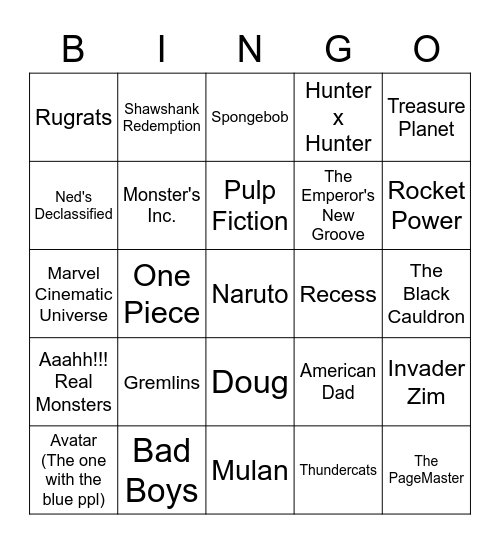 Movies/Shows Jay has HOPEFULLY seen Bingo Card