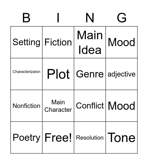 ELA Vocabulary Bingo Card