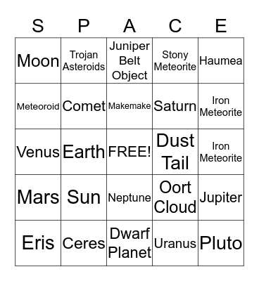 Small Bodies In The Solar  Bingo Card