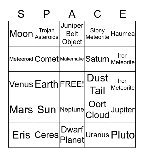 Small Bodies In The Solar  Bingo Card