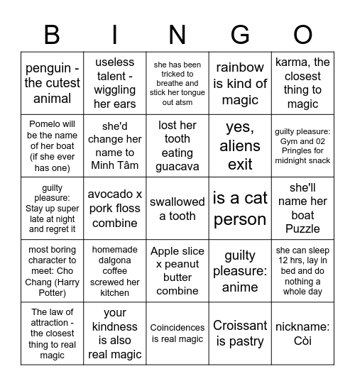 Appreciation Bingo Card
