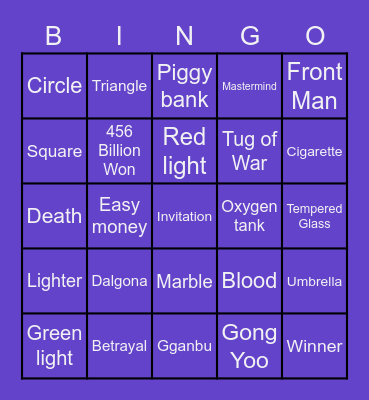 #FASquidGamesAndChill2021 Bingo Card