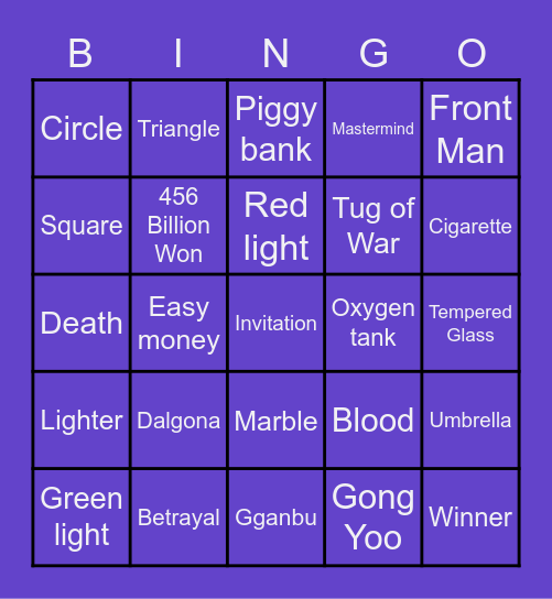 #FASquidGamesAndChill2021 Bingo Card