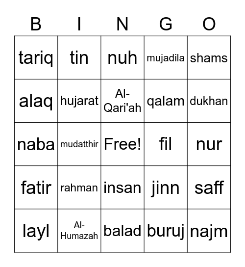 surah bingo Card