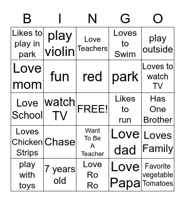 Chase's Star Week: Things Chase Love & Like To Do Bingo Card