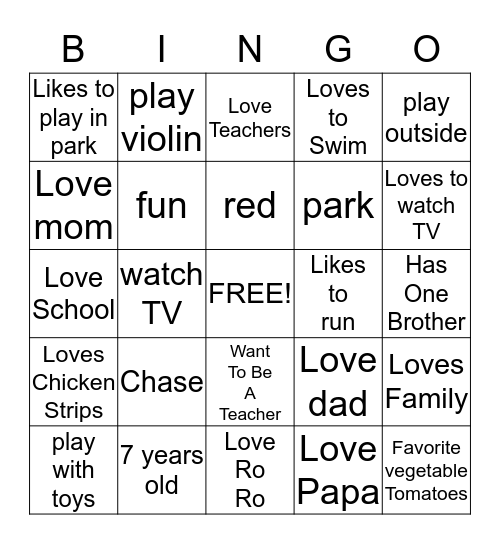 Chase's Star Week: Things Chase Love & Like To Do Bingo Card