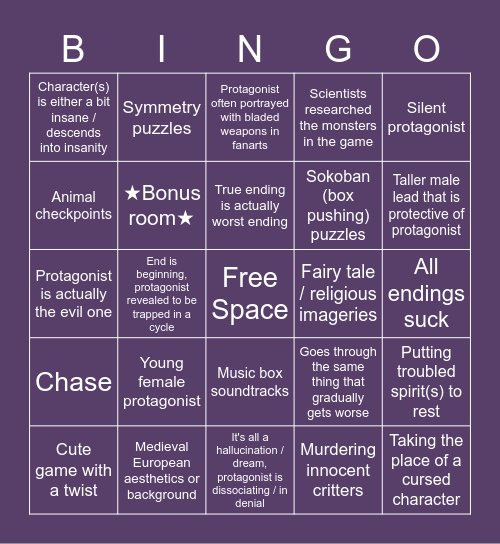 RPGMaker Horror Games Bingo Card