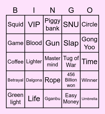 #FASquidGamesandChill2021 Bingo Card