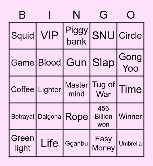 #FASquidGamesandChill2021 Bingo Card