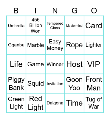 #FASquidGamesAndChill2021 Bingo Card