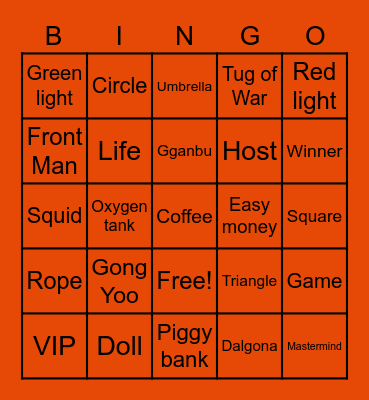 #FASquidGames&Chill2021 Bingo Card