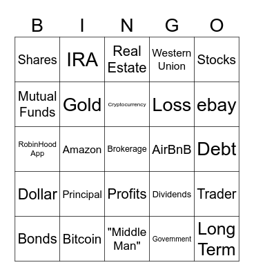 Financial Math  - Vocabulary Bingo Card