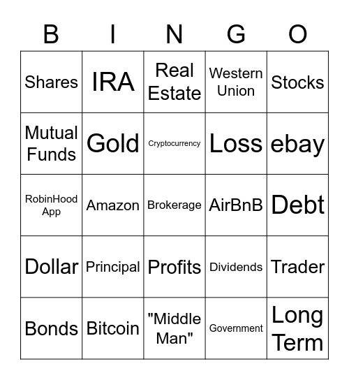 Financial Math  - Vocabulary Bingo Card